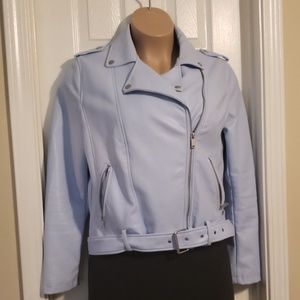 Light baby blue vegan jacket
